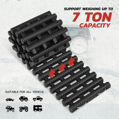 DNA Motoring 48" Portable Recovery Traction Tracks Mat, Load 7 Ton Car Non-Slip Mat, Off-Road Emergency Aid Devices for Snow, Ice, Mud, Sand, 2PC, w/Bag, Black