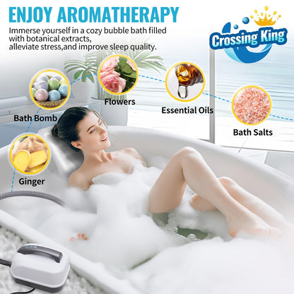 Crossing King Bubble Bath Mat Tub Spa Massager, Portable Spa Bubble Bath Massager with Upgraded Powerful Suction Cup, Electric Air Pump, Pillow and Remote Control for Relaxation 45 * 17in (Gray)