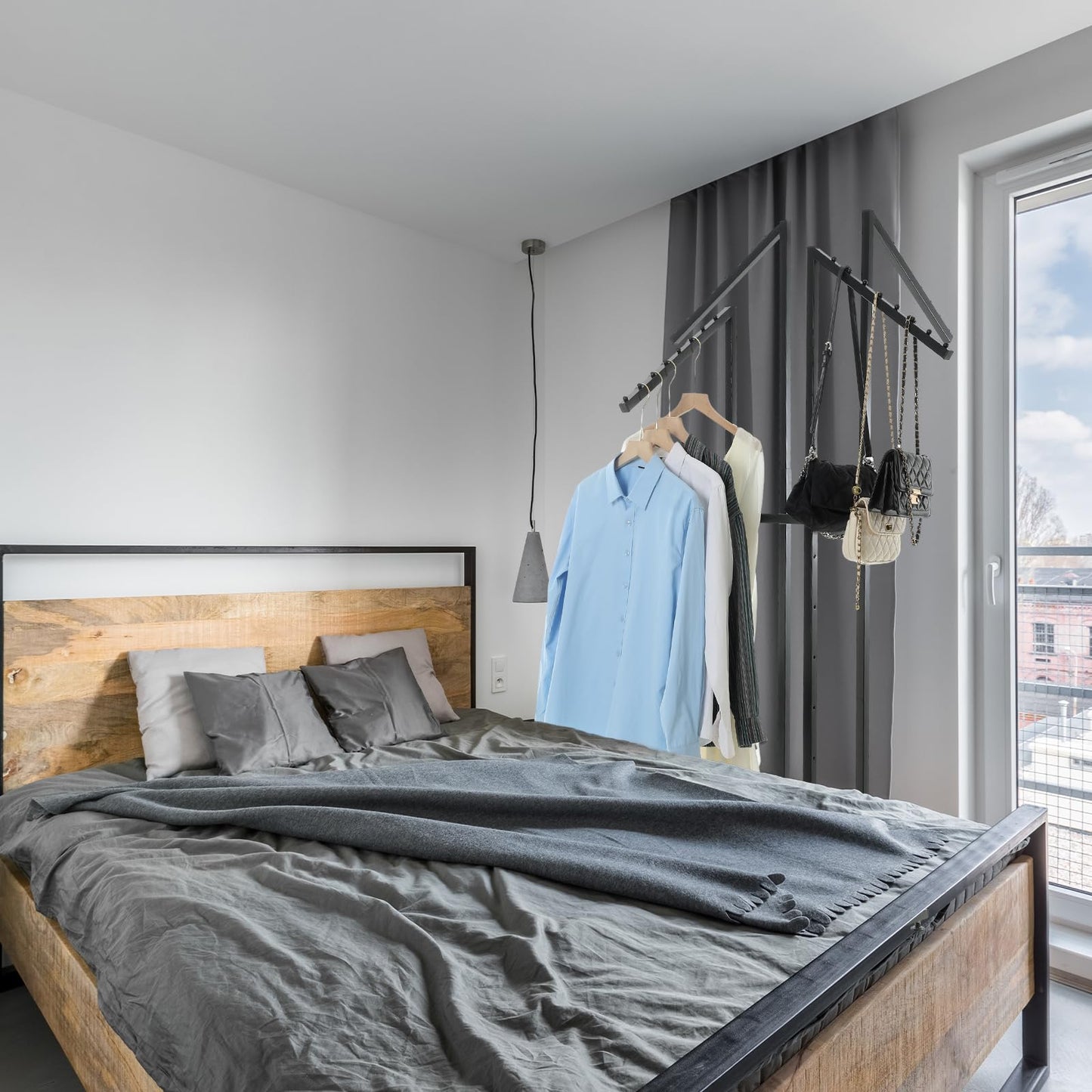 Barydat 4 Way Clothing Rack Heavy Duty Retail Clothing Display Rack with 18 Inch Slanted Arms Square Tubing 48-72 Inch Adjustable Clothes for Boutique Garment Shirt Hanger, 32 x 32 Inch