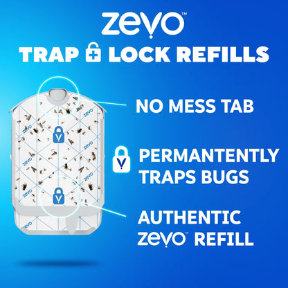 Zevo Flying Insect Trap Refill - for The Zevo MAX & Standard Indoor Fly Trap - Catch Gnats, House & Fruit Flies - Easy to Use - Mess-Free Disposal (4 Refill Cartridges)