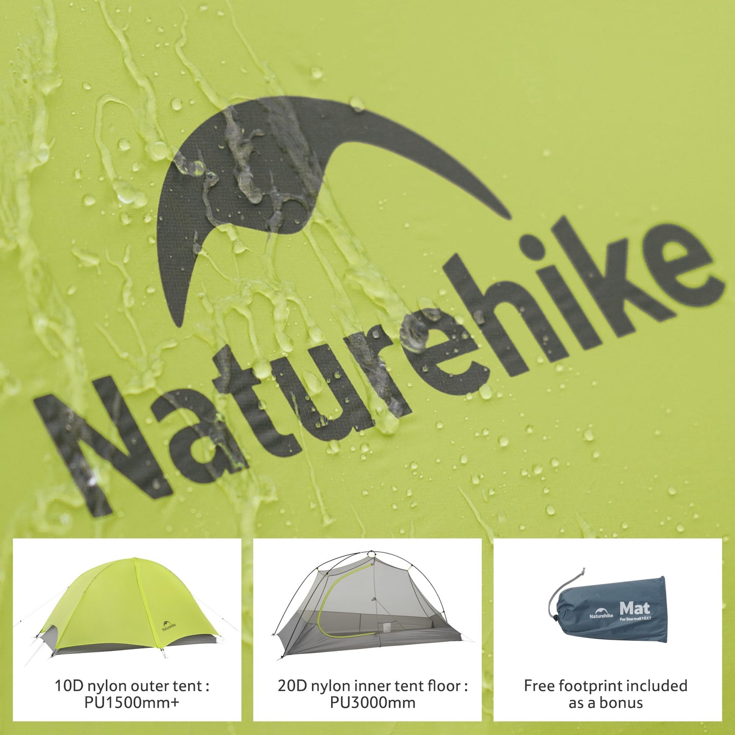 Naturehike Star Trail 2.3lb One Person Tent, Easy Setup, Compact, Spacious, Ultralight 1 Person Backpacking Tent for Camping, Outdoor, Hiking and Mountaineering