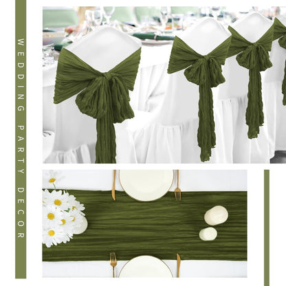 24 Pack Cheesecloth Table Runner 20 x 120 inch Cheese Cloth Table Runner Bulk,Romantic Boho Sheer Gauze Fabric Table Runners for Wedding Reception,Party,Bridal Shower Table Decor(Olive Green)