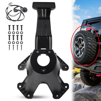 Dasbecan Spare Tire Holder Bracket Tire Carrier Rack Compatible with Jeep Wrangler JK 2007-2018 Replaces# 55397217AJ 68048581AA, High Center Mount 3rd Third Brake Light Assembly with Line,Black