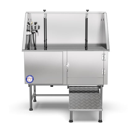 Flying Pig 50" Stainless Steel Pet Dog Grooming Bath Tub with Walk-in Ramp & Accessories (Right Door/Left Drain)