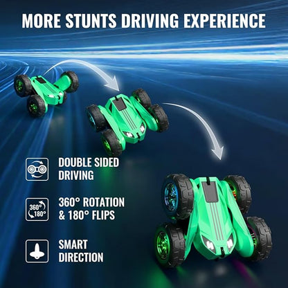 MaxTronic Fast Direct Charging Remote Control Car with LEDExclusive Dual USB-C Charging for Car &amp Controller - 2.4Ghz 15km/h 360° Flips Rotations 4WD RC Stunt Car Fully Rechargeable for Kids 3-12
