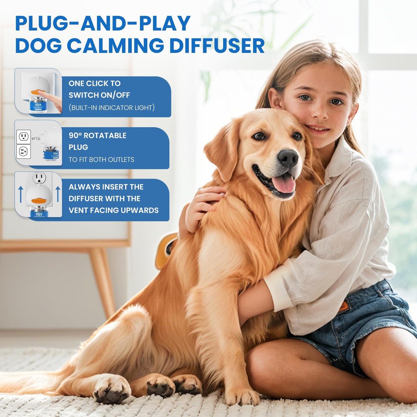 Yirr Dog Calming Diffuser, Puppy Pheromones Calming Diffuser, Relaxing Pheromone for Dogs Relief Stress Anxiety Fighting Scratching Barking, Help Train Dog to Pee, 2 Diffuser 2 Refill(48ml)
