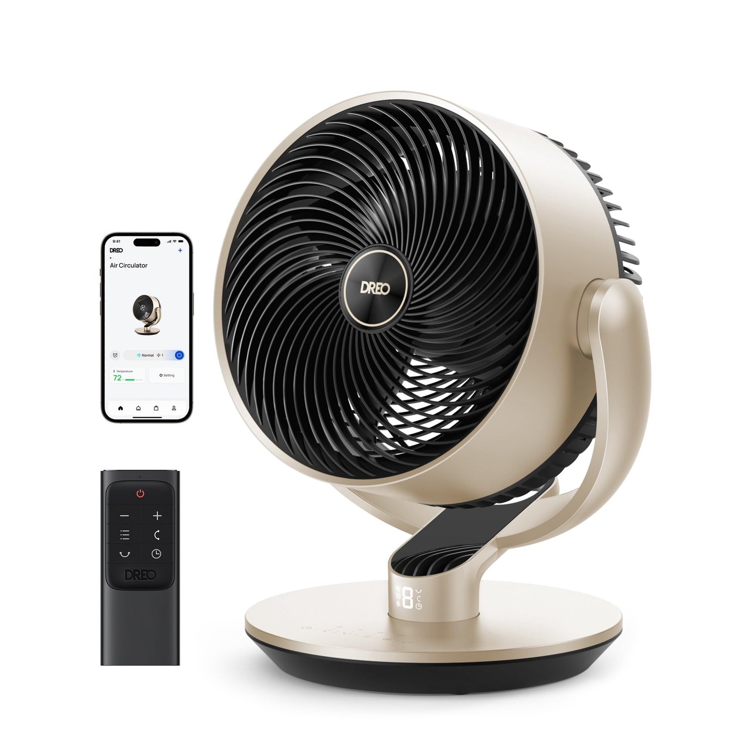 DREO 16''Height 20dB Quiet Smart Fans for Bedroom, DC Room Fan with Remote, 120°+120° Omni-Directional Oscillating Fan, 6 Modes, 9 Speeds, 12H Timer, Alexa/Google/WiFi/Voice Control, Gold