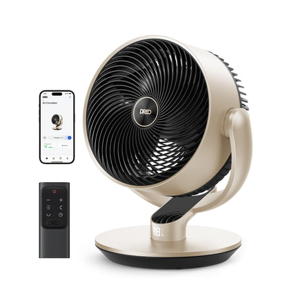 DREO 16''Height 20dB Quiet Smart Fans for Bedroom, DC Room Fan with Remote, 120°+120° Omni-Directional Oscillating Fan, 6 Modes, 9 Speeds, 12H Timer, Alexa/Google/WiFi/Voice Control, Gold