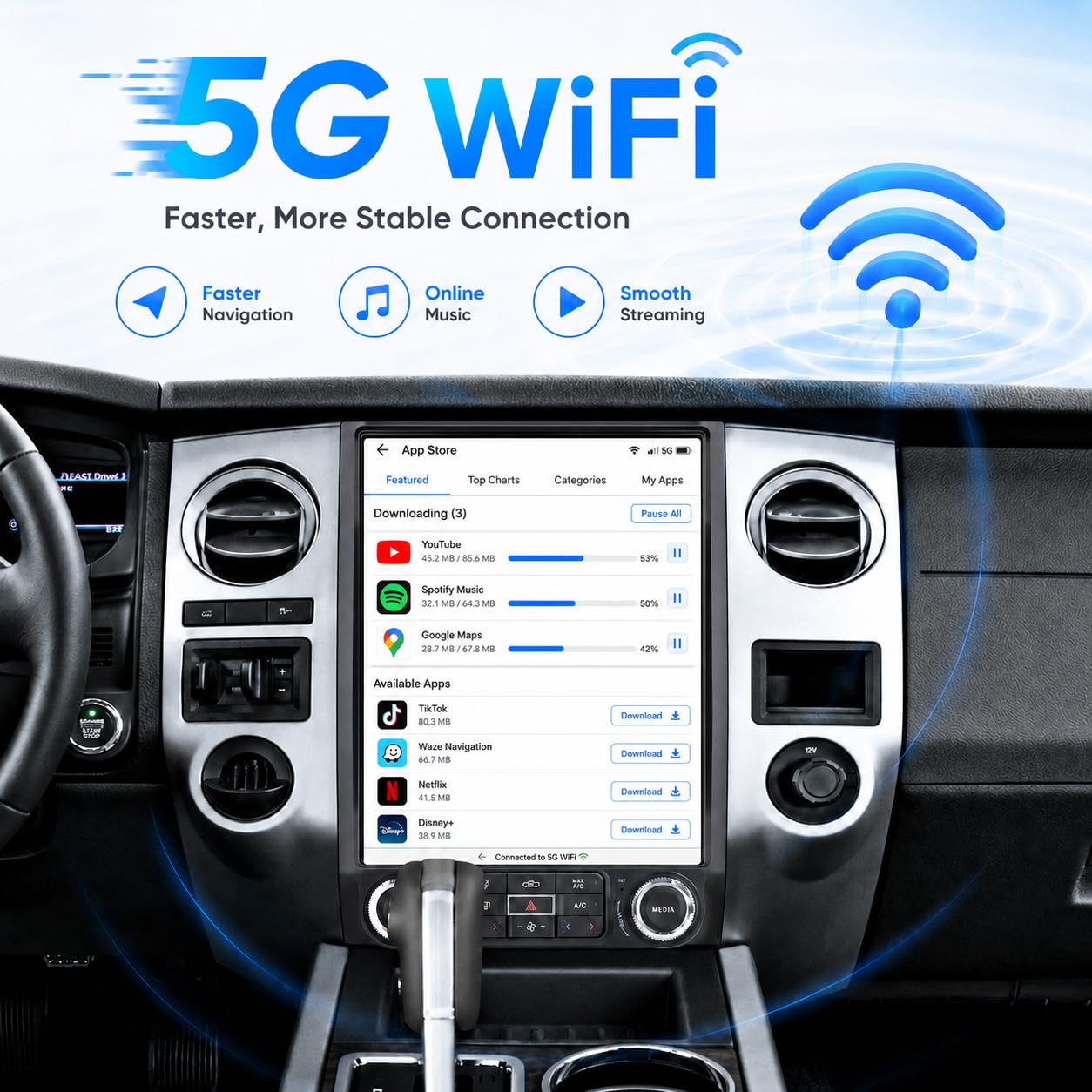 CIGKTSEIN Car Radio for Ford Expedition 2015 2016 2017, 8-Core 4+64GB Android Upgrade Stereo with Wireless Carplay Android Auto, 12.1'' T-Style Screen with GPS WiFi SWC AM/FM Backup Camera