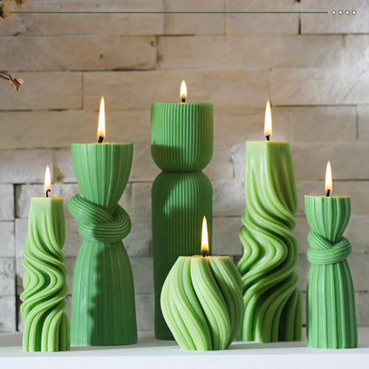 Threlaco 6 Pcs Ribbed Pillar Candles Modern Aesthetic Ribbed Decorative Candle Set Cute Soy Wax Scented Decor for Home(Green)
