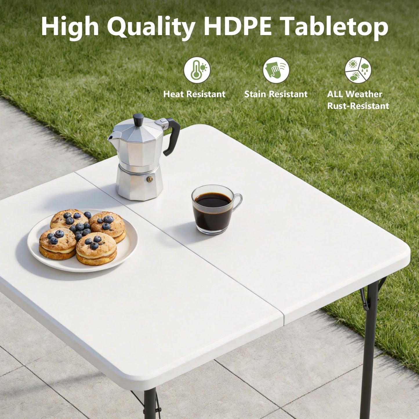 Folding Table 2 Pack, 36 Inch Square Foldable Card Tables, No Assembly Portable Folding Tables, Heavy Duty Fold-in-Half Tables with Carry Handles for Camping, Picnic, Parties, RV Travel & Indoor Use