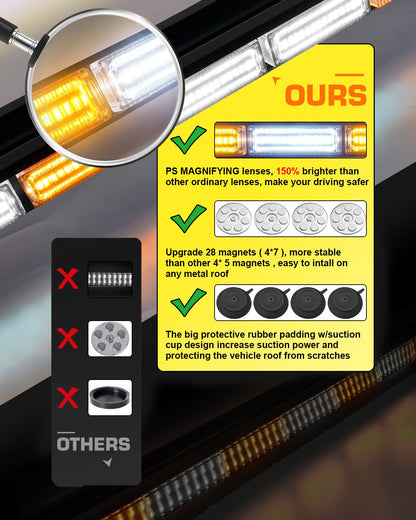 LRTER 42inch 206 LED Rooftop Emergency Strobe Light Bar Flashing Safety Lights w/Controller Traffic Advisor Warning Hazard Light for Trucks Vehicles Construction Tow Pickup Snowplow Amber White