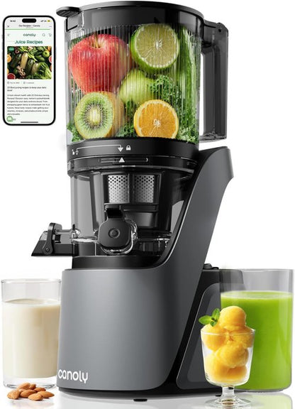 Canoly C16 Cold Press Juicer - 6" Extra Wide Feed Chute, 3-IN-1 Strainers for Juice, Sorbet & Nut Milk | Powerful AC Motor, BPA-Free (Space Gray)