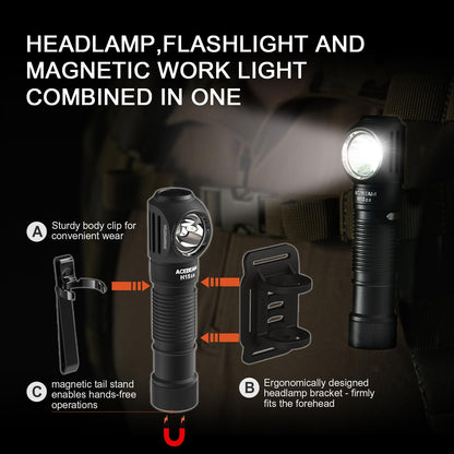 ACEBEAM Work Headlamp, H15 2.0 Multifunctional 90 Degree Right Angle Head Flashlight 2800 High Lumen LED USBC Rechargeable Hardhat Headlamp with White/Red Light for Service & Industrial Works, ect.