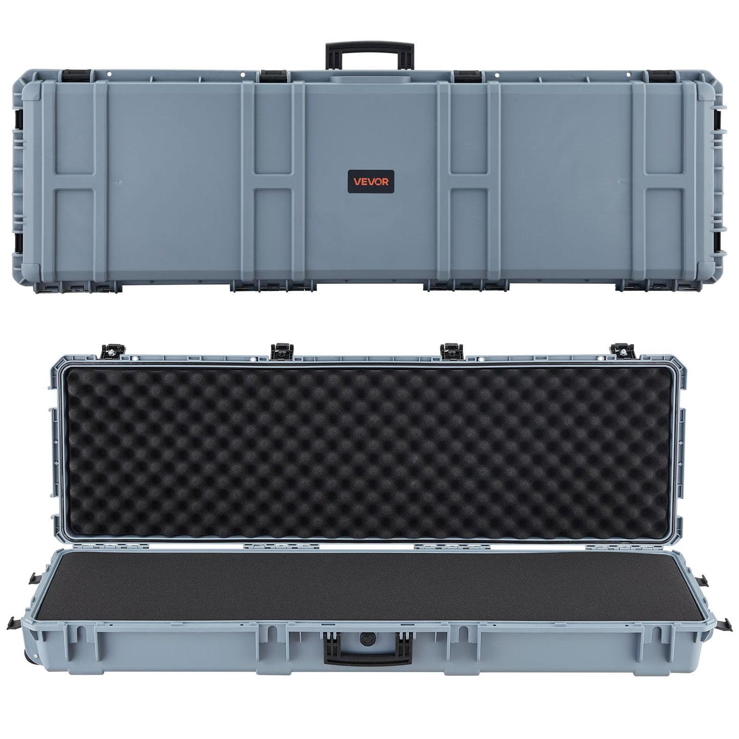 VEVOR Rifle Case, Hard Rifle Case with 4 Layers Fully-protective Foams, 52 inch Lockable Long Storage Case with Wheels, IP67 Waterproof & Dustproof, Grey