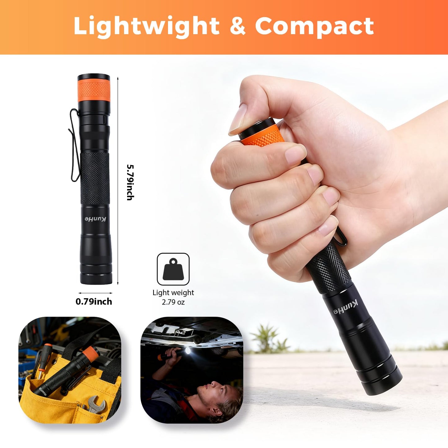 KunHe 180 Lumen LED Portable Rechargeable Pen Flashlight 20-Pack Waterproof Pocket Flash Light Single Mode Easy to Use with Clip Suitable for Inspection Camping and Daily Use