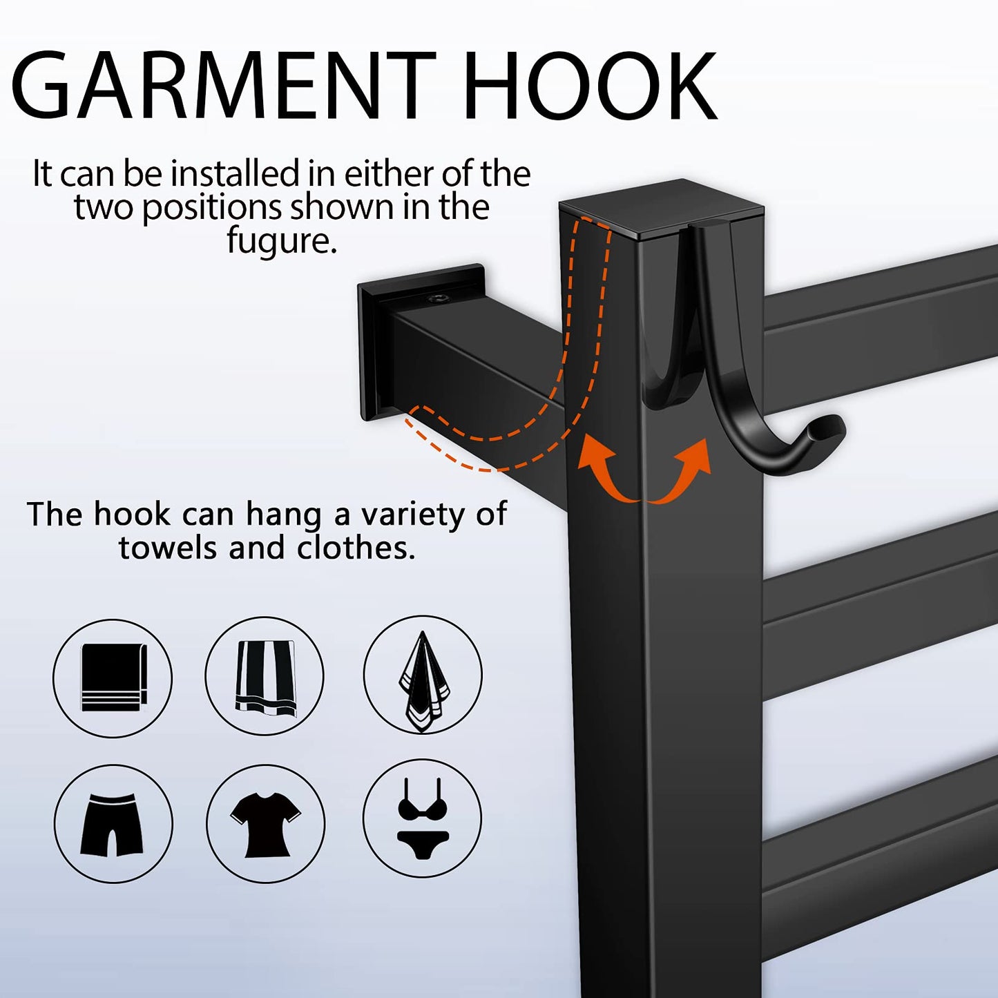 XBVV Black Towel Warmer Rack for Bathroom with Timer/Fahrenheit Display Electric Heated 10 Bars Drying Rail Plug-in or Hardwired Wall Mounted Heating Bath Towel Warming(Matte Black)