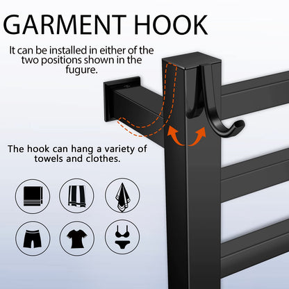 XBVV Black Towel Warmer Rack for Bathroom with Timer/Fahrenheit Display Electric Heated 10 Bars Drying Rail Plug-in or Hardwired Wall Mounted Heating Bath Towel Warming(Matte Black)