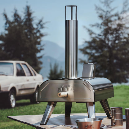 BIG HORN OUTDOORS 12" Multi-Fuel Pizza Oven, Portable Outdoor Pizza Oven, Wood Fired & Propane Gas, Pellet Pizza Maker with Pizza Stone