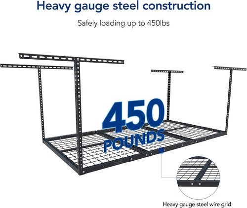 FLEXIMOUNTS 4x6 Overhead Garage Storage Rack - Adjustable Ceiling Design | 450lbs Capacity, Black