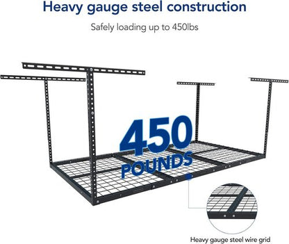 FLEXIMOUNTS 4x6 Overhead Garage Storage Rack - Adjustable Ceiling Design | 450lbs Capacity, Black