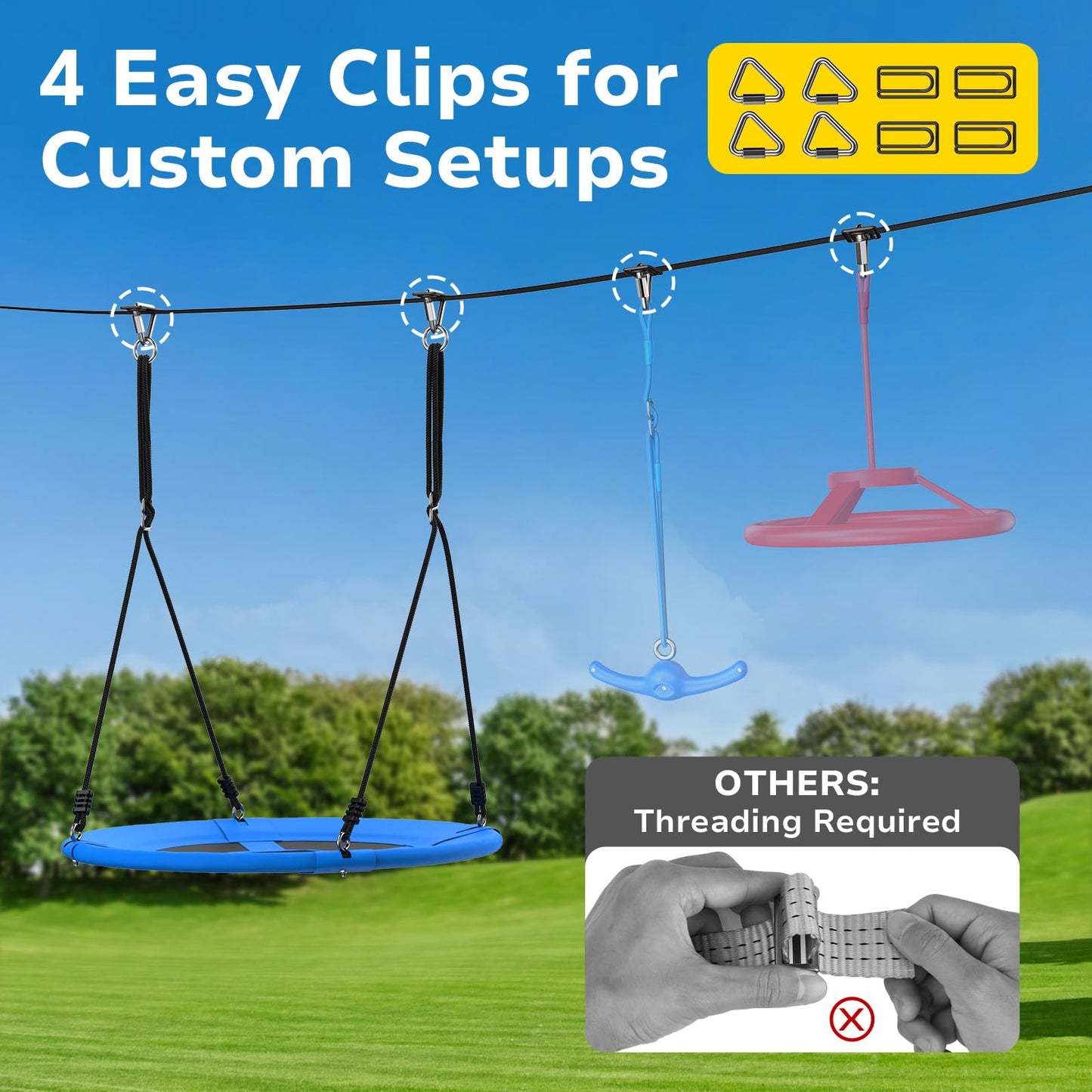Hapfan Slackline Swing Sets for Backyard, 40" Saucer Swing Set Between Trees, Outdoor Play Equipment for Kids and Adults Backyard
