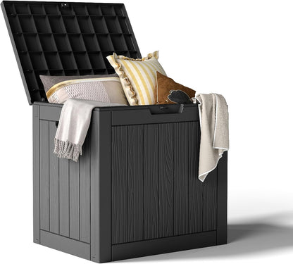 Resin Deck Box 35 Gallon - Waterproof & UV-Resistant Outdoor Storage for Cushions, Tools | Black