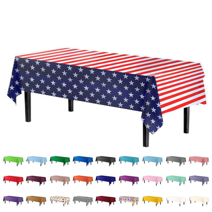 Party Solids Pack Of 6 Premium Rectangle American Flag Design Plastic Tablecloth - USA Stars and Stripes Tablecloth Disposable Plastic Table Cover for July 4th - 54 inch. x 108 inch