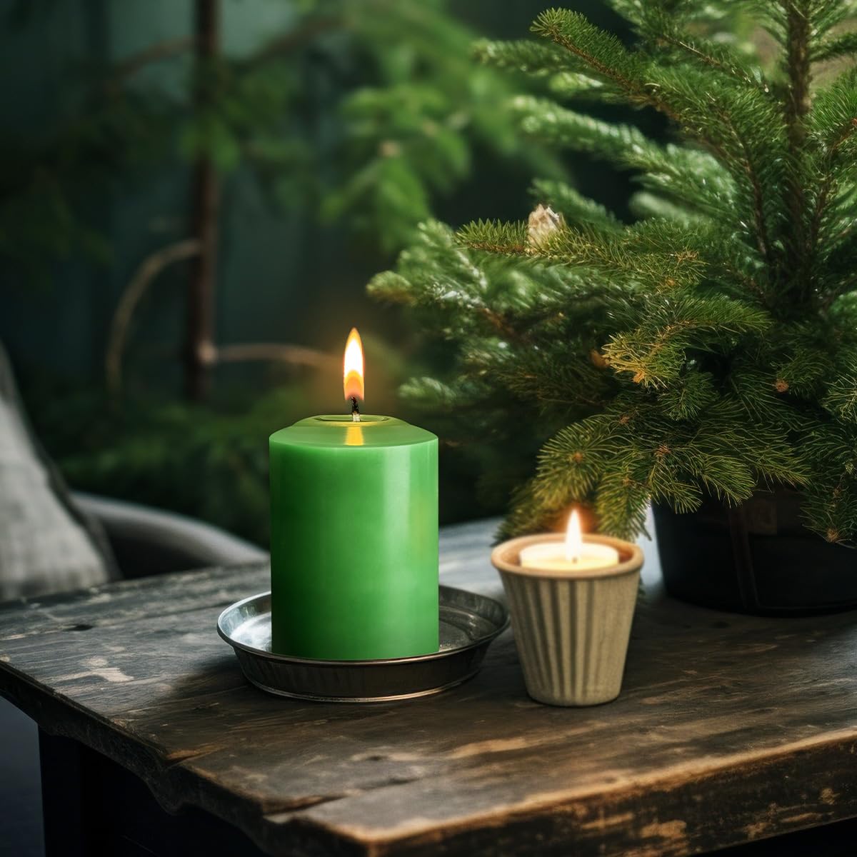 12 Pack 2x3 Hand Poured Dripless Pillar Candles, Green Soy Candles