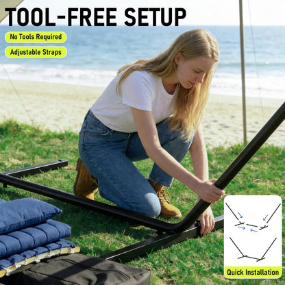 FULIYE Double Hammock with Stand for Outdoor，2 Person Heavy Duty Portable Hammock with Adjustable Steel Stand and Balance Ropes Included – for Patio, Backyard, Garden, Beach (Purplish Blue)