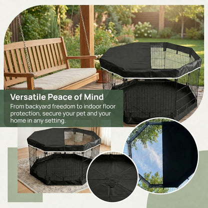 PJYuCien Octagonal Dog Playpen with Top Cover and Bottom Pad - Metal Foldable Exercise Pen, 8 Panels 24" H x 24" W Indoor Outdoor Pet Fence Puppy Crate Kennel, Black