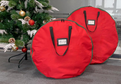 Regine Switzerland Wreath Storage Container - Heavy Duty 600D Oxford Cloth | 30x12 Inch Red Bag for Xmas Holiday Decor