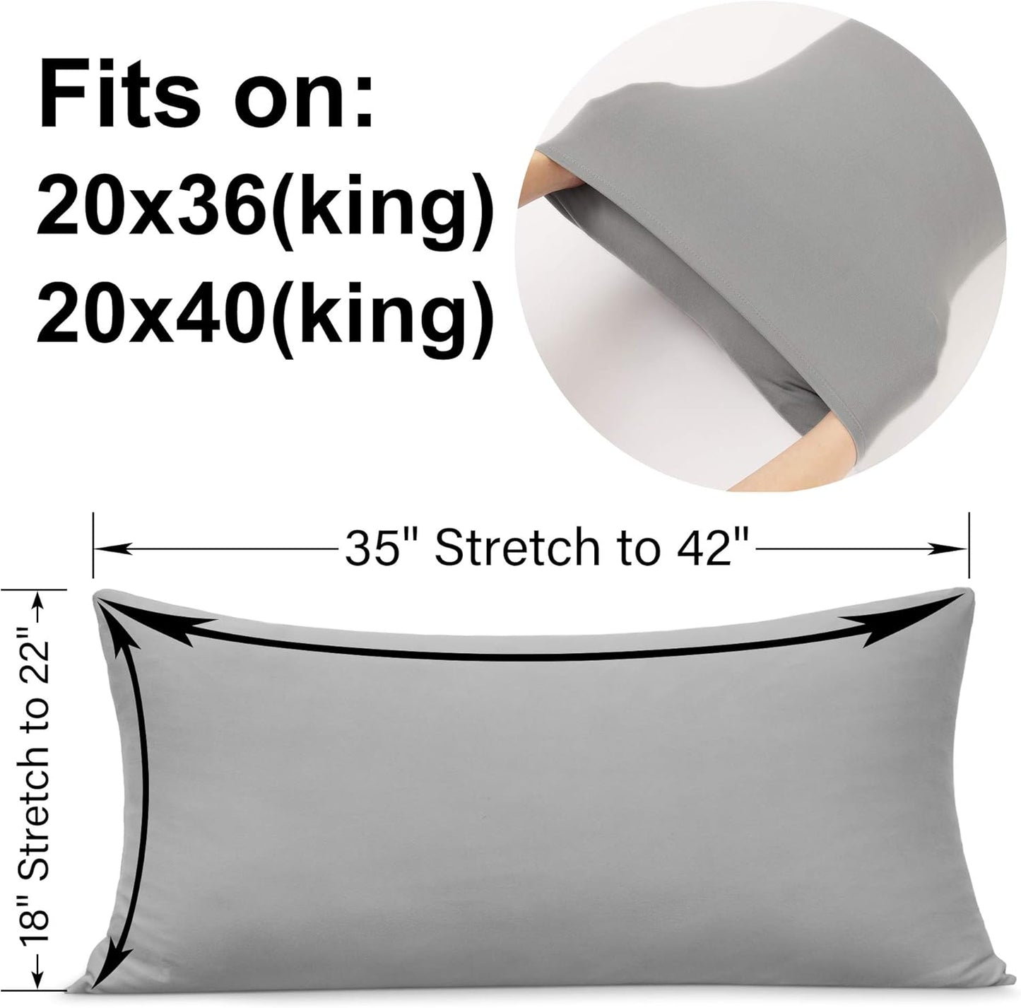 Skiennix Stretch King Pillow Cases - Ultra Soft Jersey Knit Microfiber | 20x36/20x40, Light Gray - 2-Pack