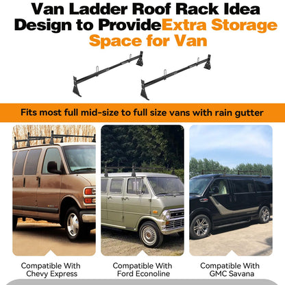 Colinktool Universal Van Ladder Roof Racks, Adjustable Van Roof Ladder Racks with Cargo Roller Compatible with 1996-Up Chevy Express Fullsize and Vans with Rain Gutter,Black-2Pack