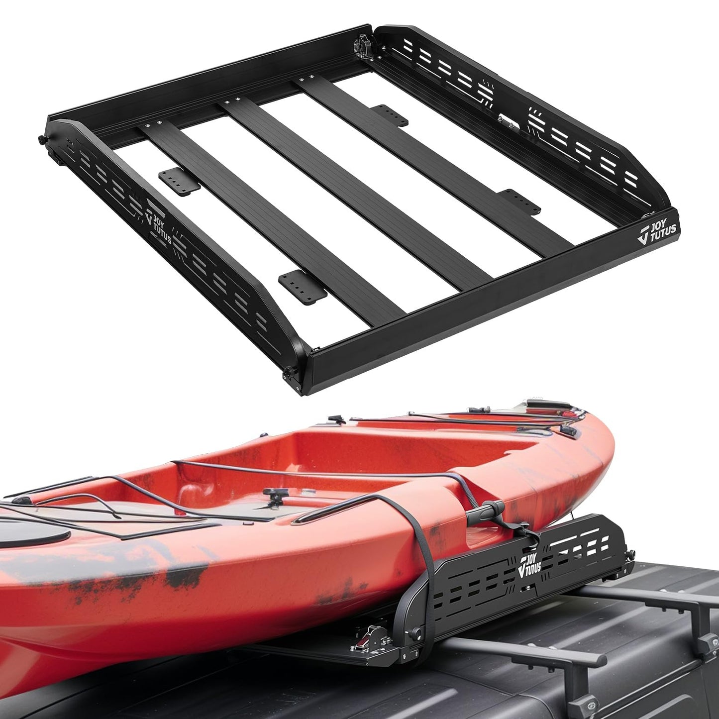 JOYTUTUS Anti-Rust Aluminum Roof Basket 48" X 42" X 6",Collapsible Design,Lightweight Roof Rack Carrier Basket Universal Rooftop,220LBS Load Capacity,for SUV, Truck, Car