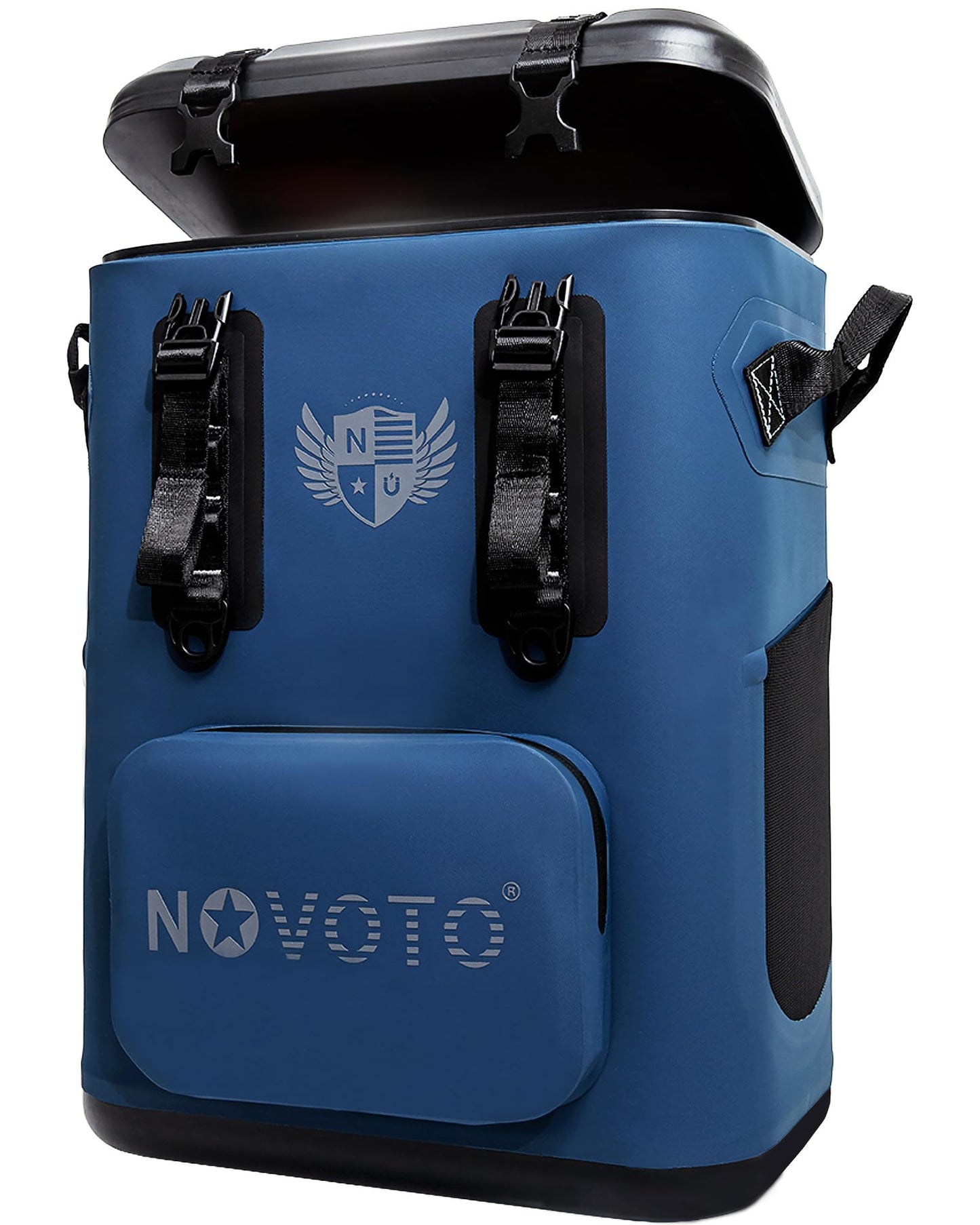 Novoto Magnetic Backpack Cooler, 21-Quart Capacity, Blue, Hands-Free Zipperless Design, 2-Inch TPU Foam Insulation, Portable & Sand-Resistant