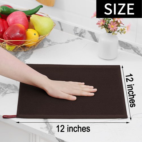 Homaxy 100% Cotton Waffle Weave Kitchen Dish Cloths, Ultra Soft Absorbent Quick Drying Dish Towels, 12 x 12 Inches, 8-Pack, Dark Brown