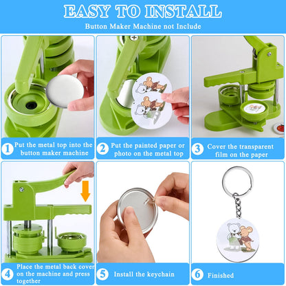 Milkary 250Pcs Button Maker Keychain Supplies, 50 Sets 58mm Metal Keychain Making Supplies for Button Maker Machine, Badge Sets with Metal Shell Back Cover Transparent Film Blank Paper Chain