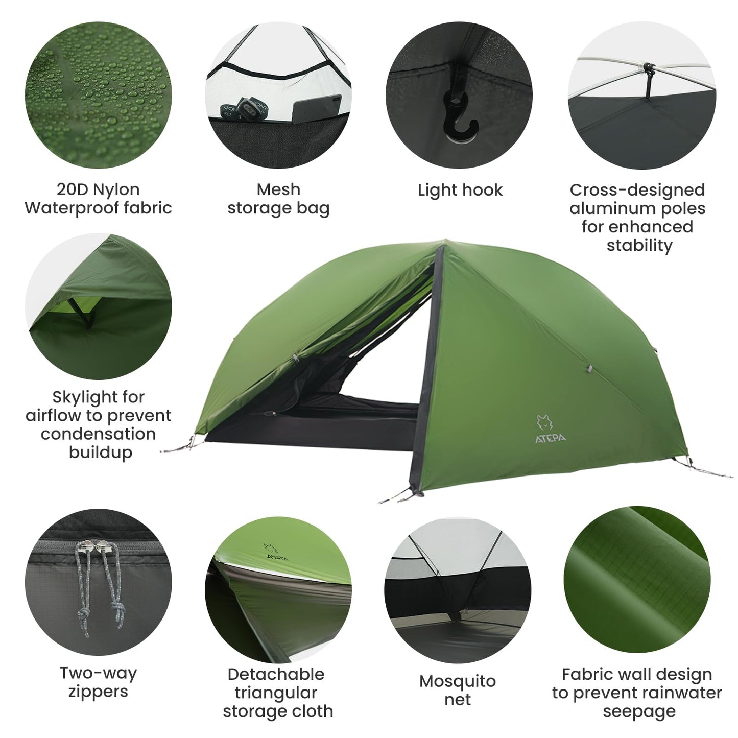 ATEPA Voyage 1 Person Backpacking Tent, Ultralight 20D SilNylon 4 Season Tent, 4000mm Waterproof Freestanding Camping Tent with Dual Doors & Expandable Vestibule for Hiking Bikepacking Mountaineering