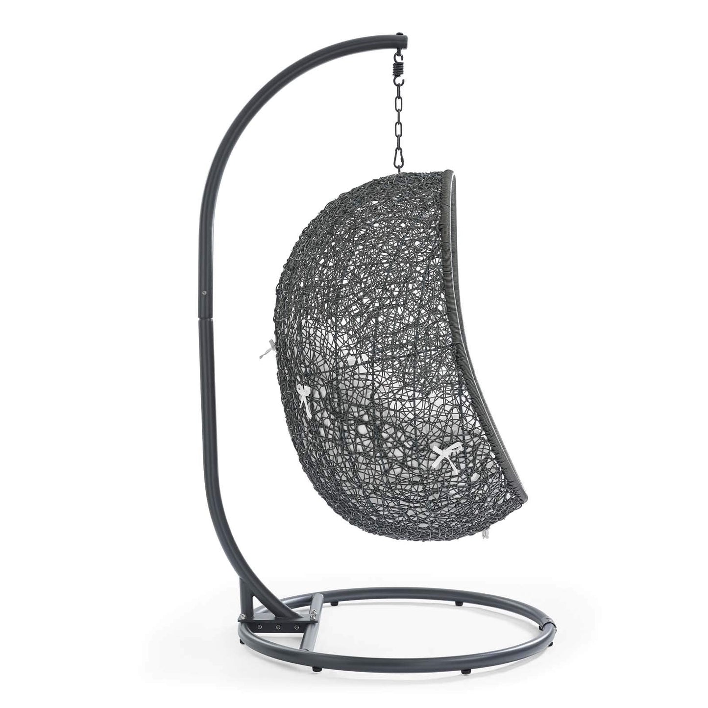 Modway Hide Wicker Rattan Outdoor Patio Porch Lounge Egg Swing Chair Set with Stand in Gray White