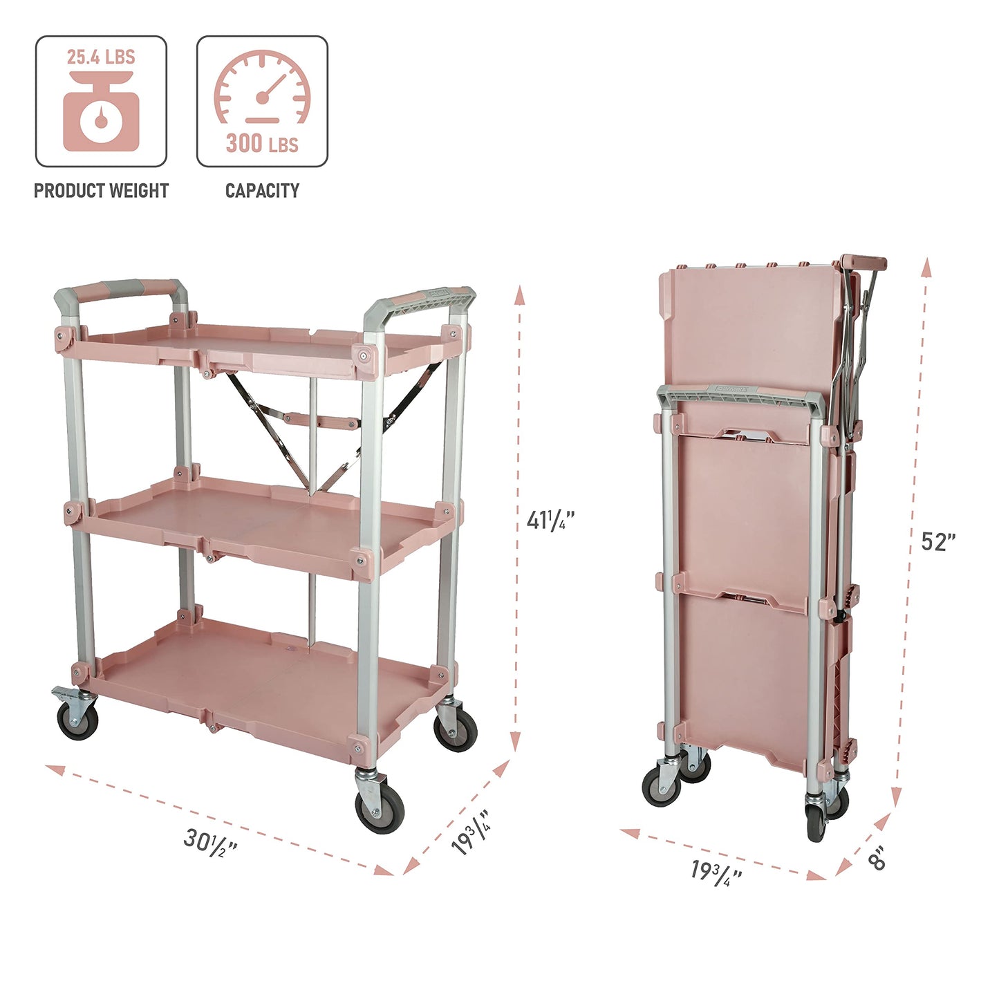 Olympia Tools 89-354 Pack N Roll Collapsible Service Cart, XL, 300LB Capacity, Rose