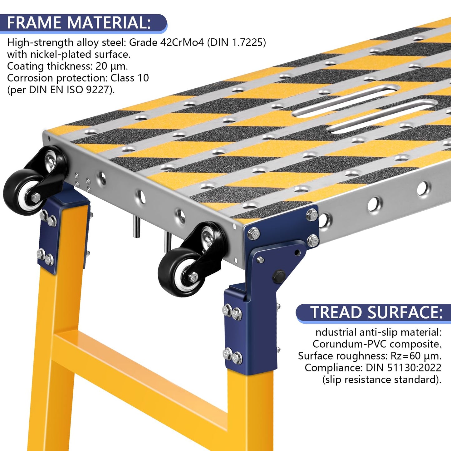 Versatile Portable Steel Work Bench with 4 Wheels, 63'' × 14.2'' Foldable Welding Table with Height Adjustment, Heavy Duty Steel Construction Galvanized Tabletop Workbench with 1102 LBS