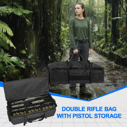 Bulyoou 42" Soft Rifle Case for 4 Guns with Molle, Tactical Multi Gun Bag with Padded Dividers and Backpack Straps, Extra Pockets for Outdoor Hunting and Shooting Range, Safe Storage Shipping (Black)
