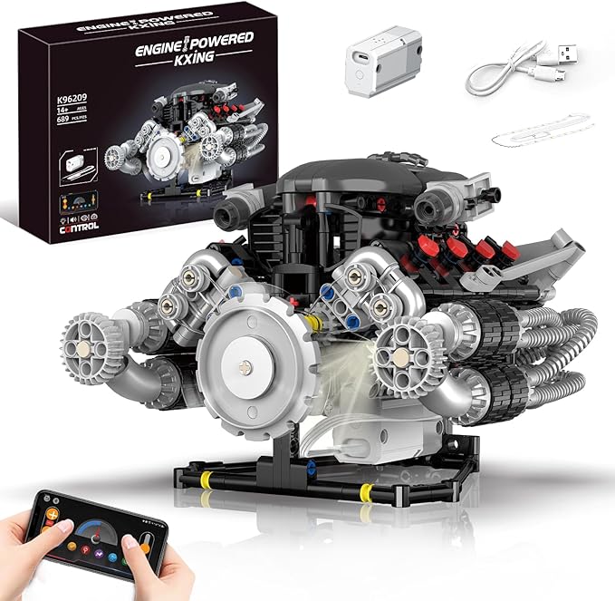 V8 Engine Model Kit That Works APP Controlled Engines Building Block Set for Adults Physical Science Experiment Models Best STEM Toy Gifts for Adult (689 Pcs)