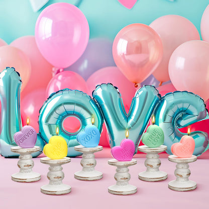 Conelist 6 Pcs Valentine's Day Conversation Heart Candle Aesthetic Unscented Handmade Candles Romantic Conversation Heart Valentine's Day Gifts for Home Wedding Decoration