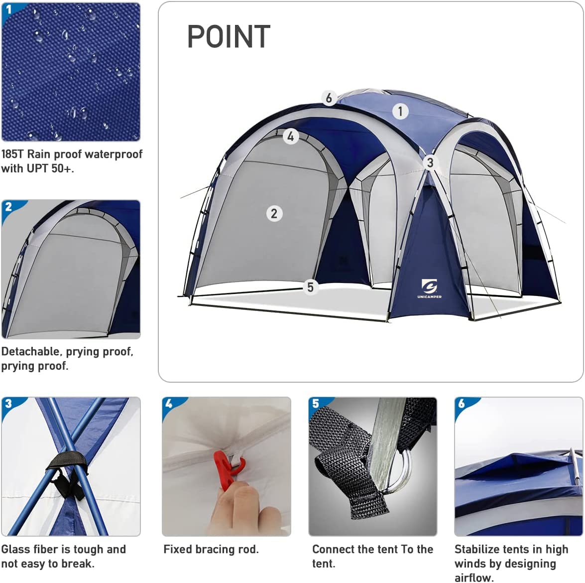UNICAMPER Beach Tent 12 X 12ft Large UPF50+ Pop Up Canopy with 2-Pcs Side Wall, Sun Shelter Rainproof, Waterproof for Camping Trips, Backyard Fun, Fishing, Parties, Or Picnics(Green)