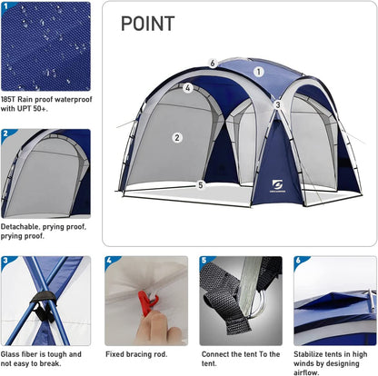UNICAMPER Beach Tent 12 X 12ft Large UPF50+ Pop Up Canopy with 2-Pcs Side Wall, Sun Shelter Rainproof, Waterproof for Camping Trips, Backyard Fun, Fishing, Parties, Or Picnics(Green)