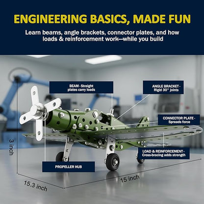 STEM Metal Airplane Building Kits for Kids Ages 8-16 258 Pieces DIY Mechanical Engineering Construction Toys Large Model Aircraft Project for Boys &amp Girls Educational Science Plane Gift