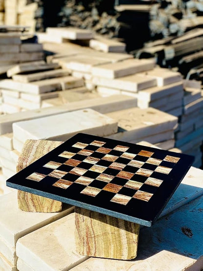 Marble Chess Set Handmade Onyx Full Chess Game Set.Comes in Rexine Box Packaging. Perfect for Gifting (Black Multigreen)