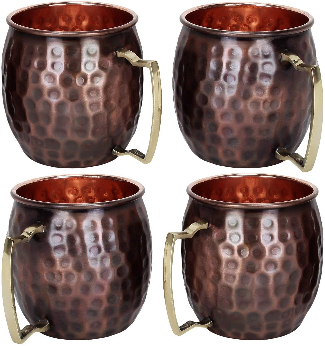 Zap Impex Moscow Mule Mug Antique Hammered Brass Handle Cups Ideal for All Chilled Drink Bar or Home Large Gift Set (Pack of 4 pcs)